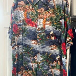 Classic Blue Tropical Hawaiian Print Short-Sleeve Men’s Shirt